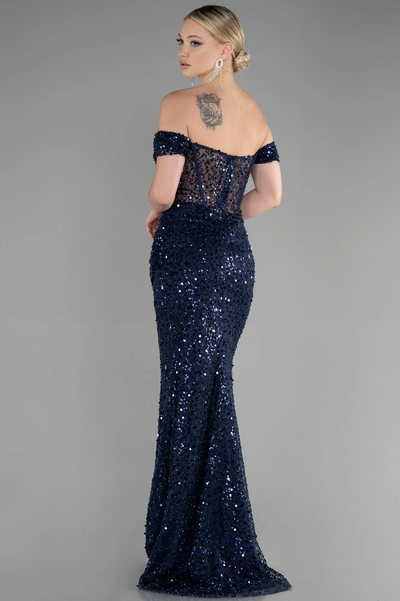 Long Sparkly Charcoal Evening Gown ABU3498