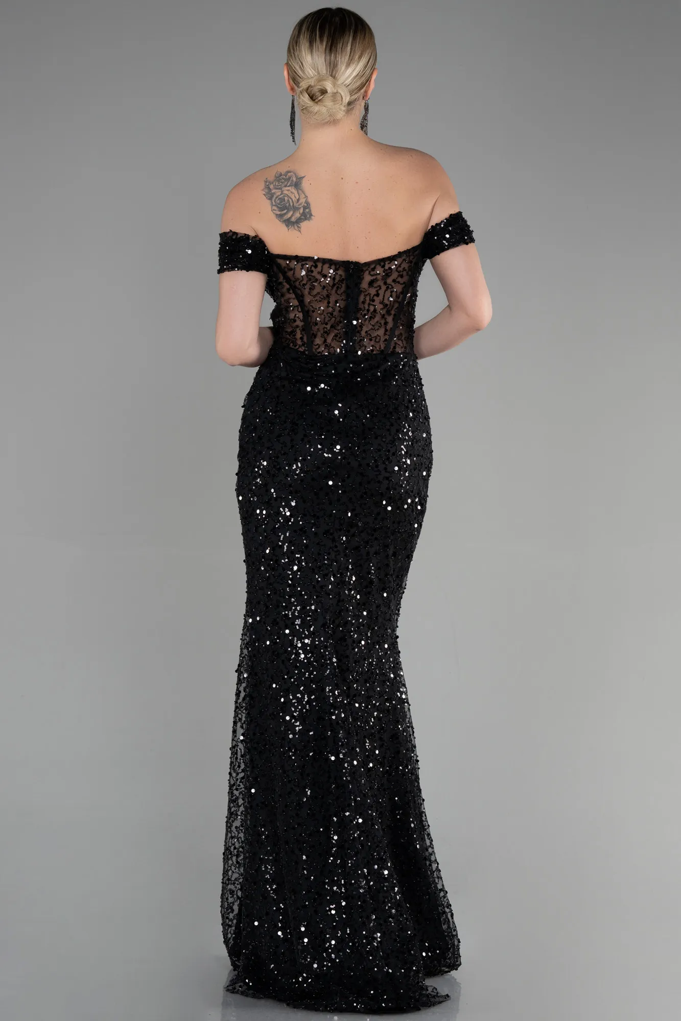 Long Sparkly Charcoal Evening Gown ABU3498