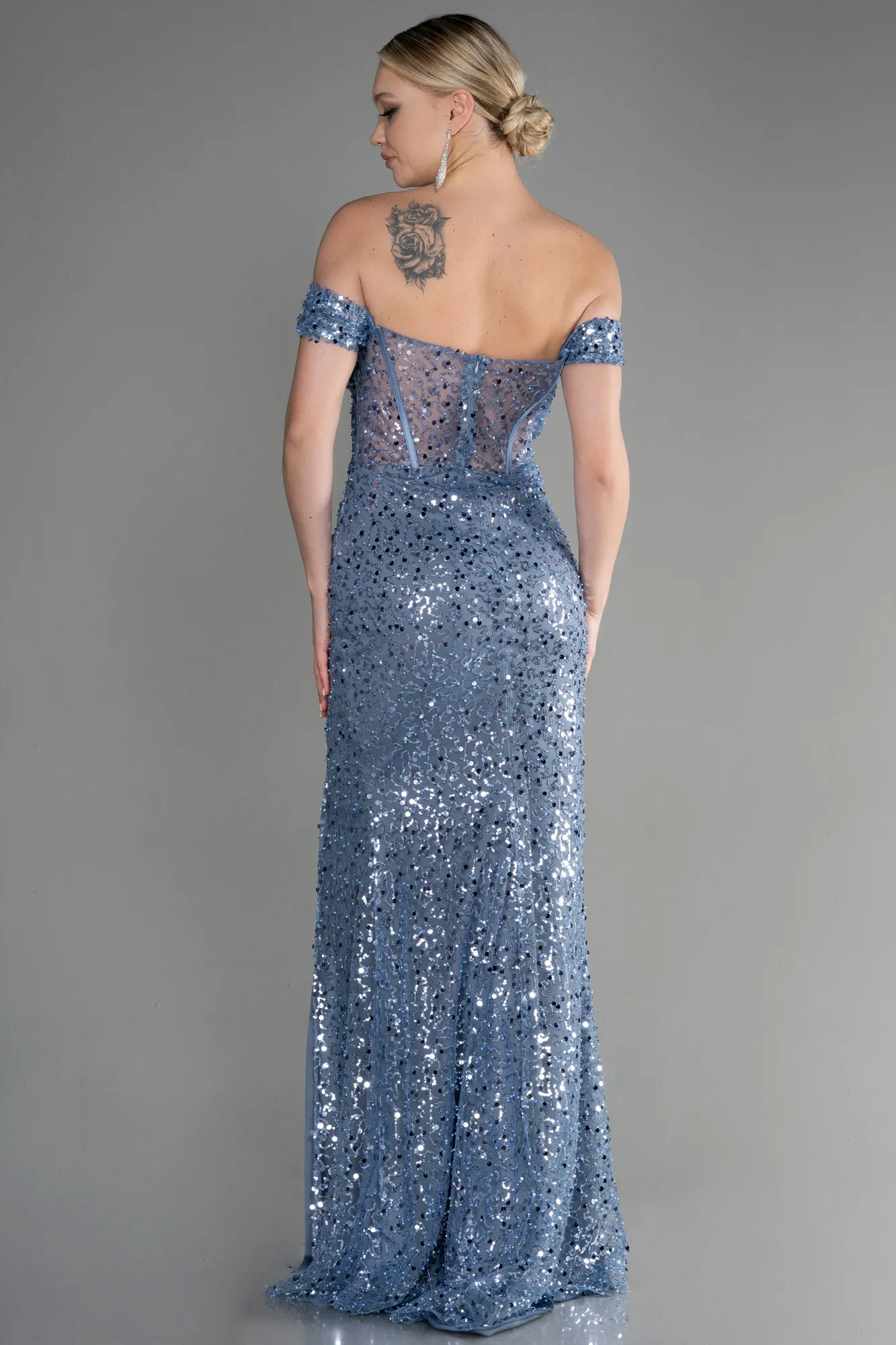 Long Sparkly Charcoal Evening Gown ABU3498