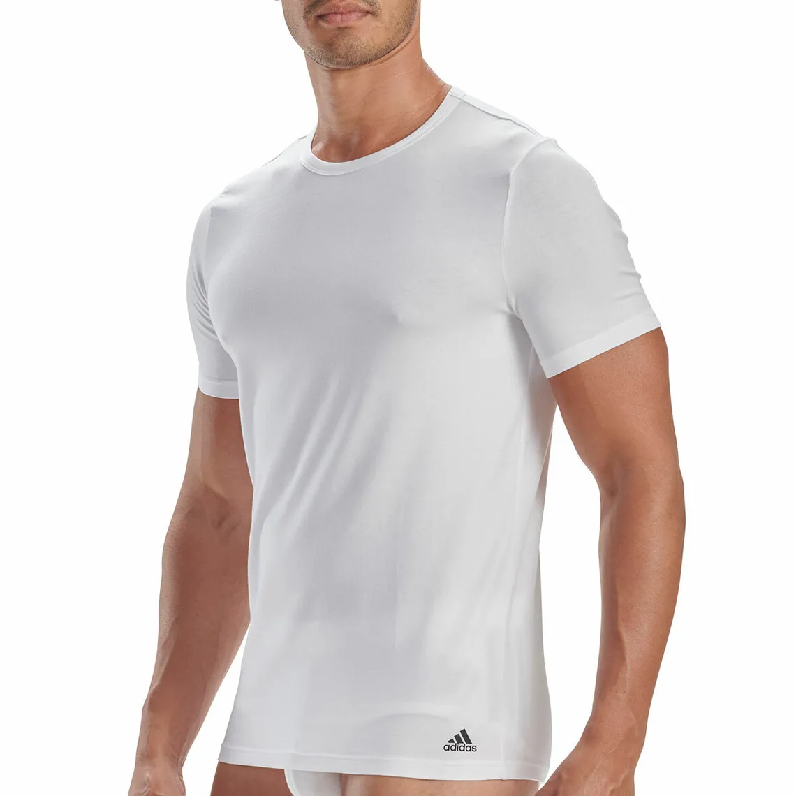 Pack of 2 Men's Round Neck Active Flex Cotton 3 Stripes Adidas T-Shirts White Adidas Underwear MenCorne