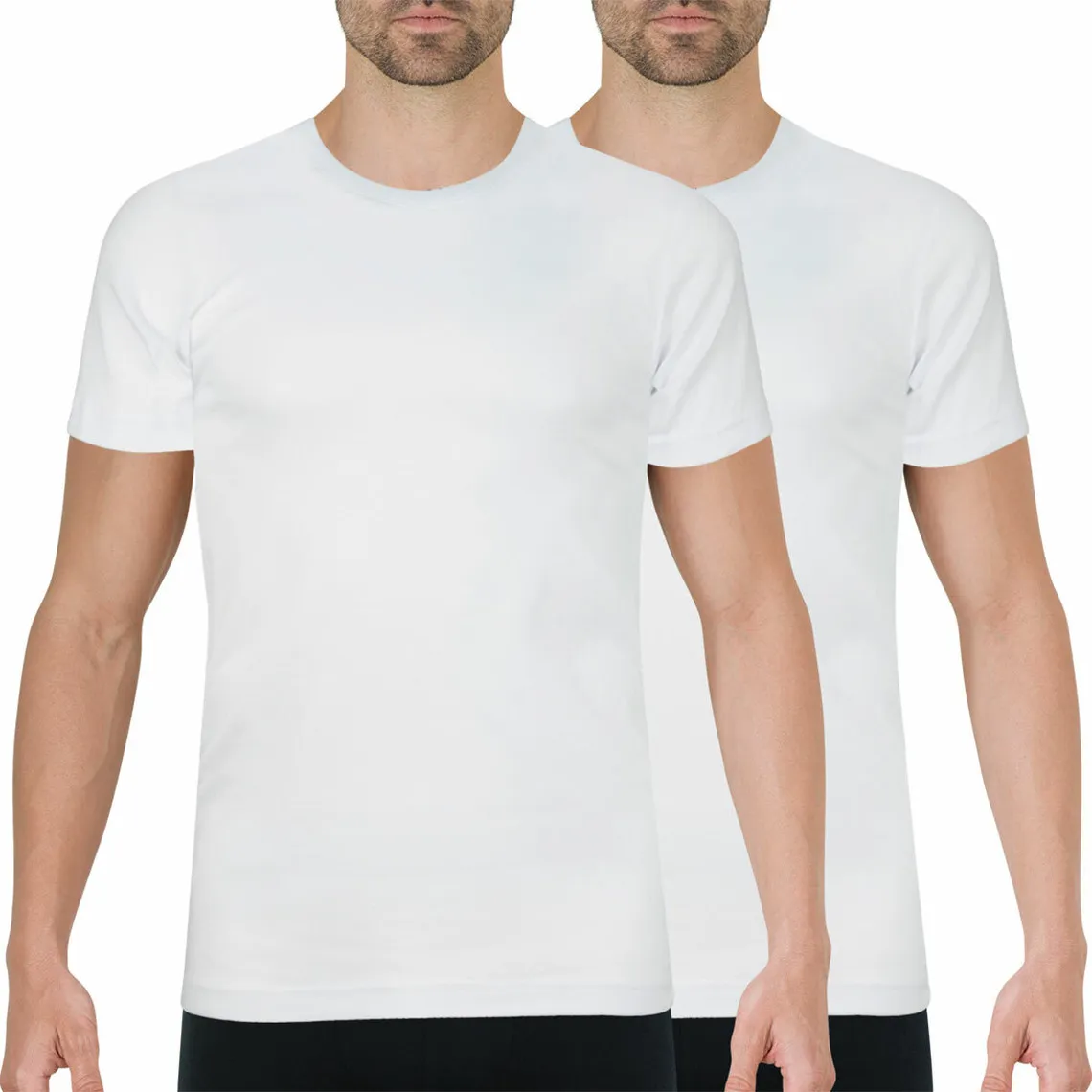 MenCorner White Organic Cotton T-shirt Pack of 2 Round Neck Men's T-shirts Athéna