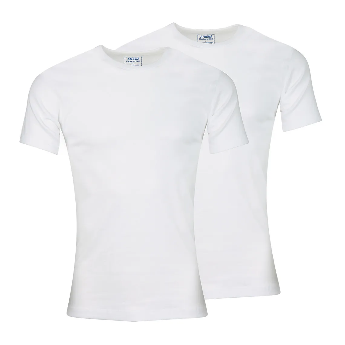 MenCorner White Organic Cotton T-shirt Pack of 2 Round Neck Men's T-shirts Athéna