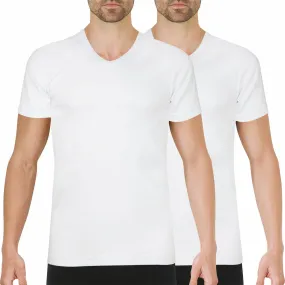 MenCorner Easy Color White V-neck Men's T-shirt Pack of 2 Cotton