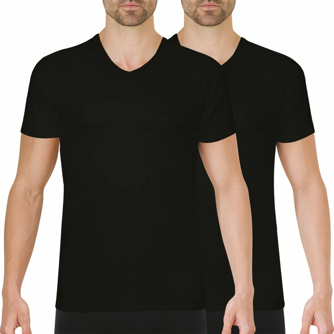 MenCorner Easy Color Black V-neck Men's T-shirt Pack of 2 Cotton Athéna