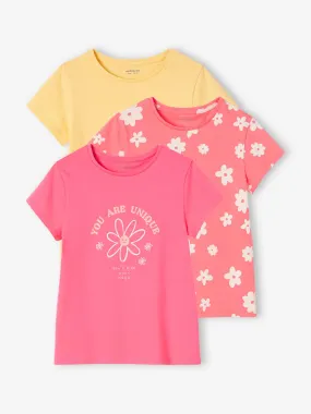 3-pack Pastel Yellow Girl's T-Shirts with Sparkly Details - Vertbaudet