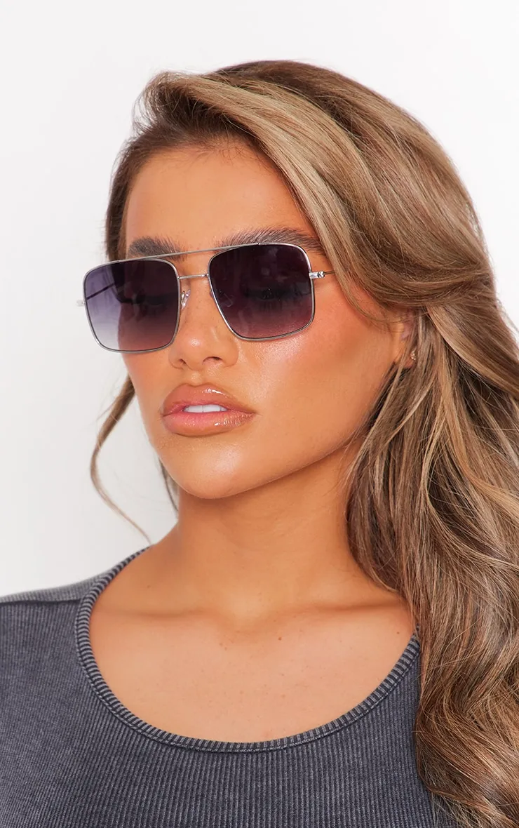 Square Silver Aviator Sunglasses