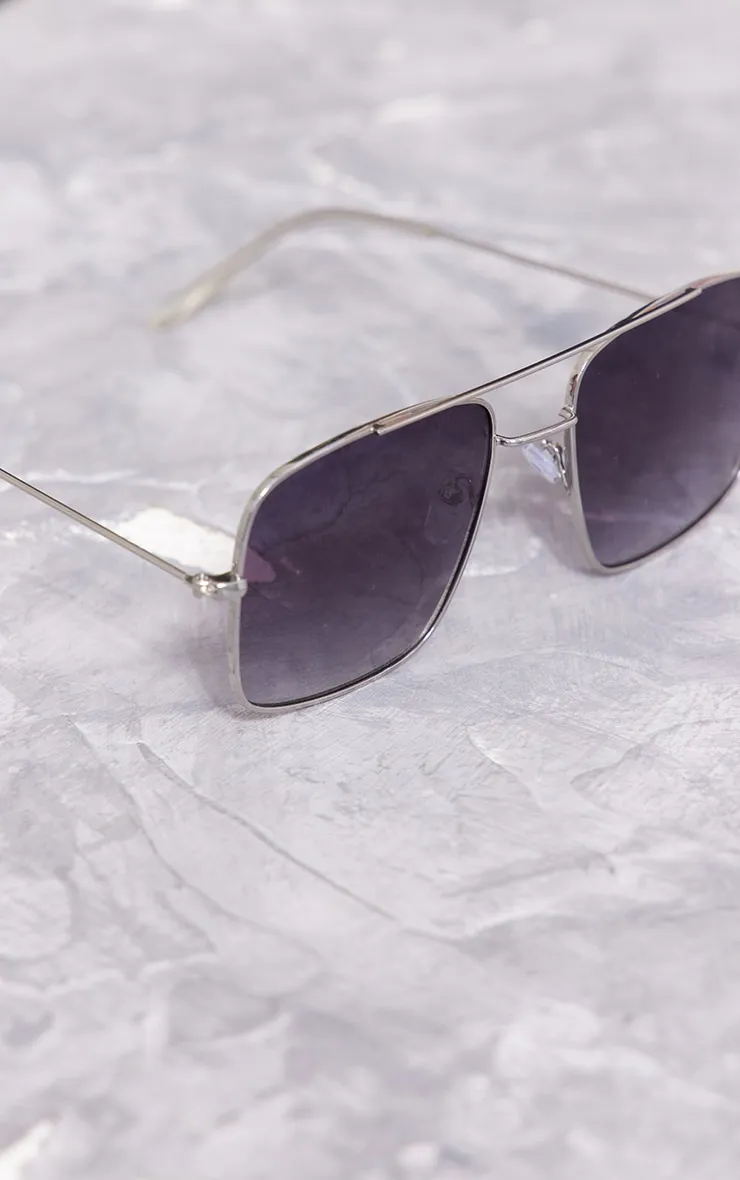 Square Silver Aviator Sunglasses