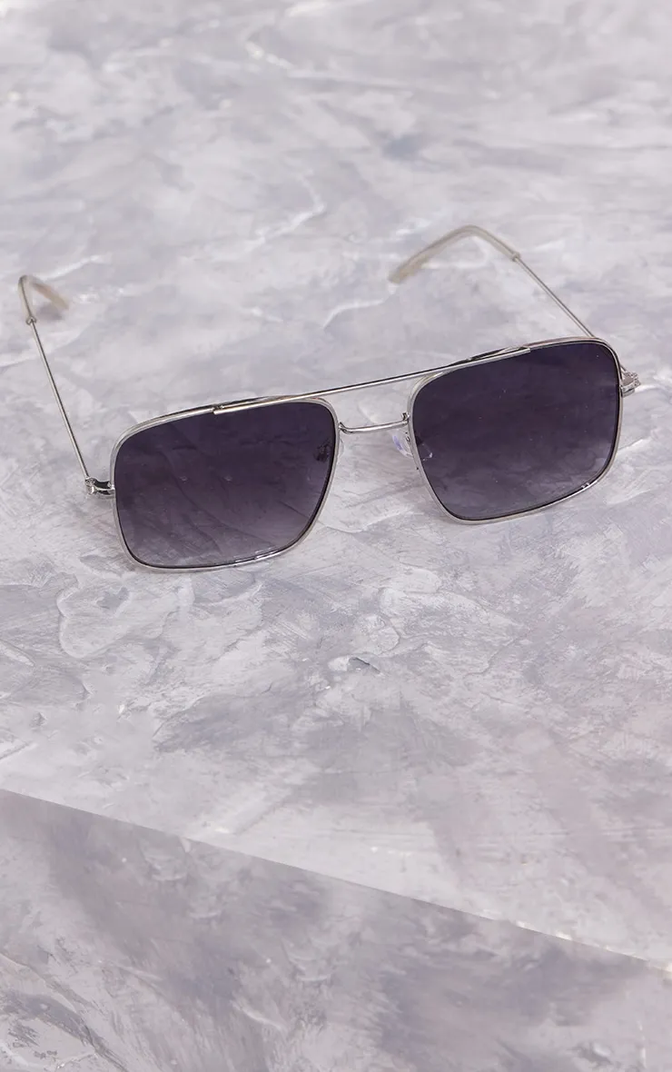 Square Silver Aviator Sunglasses