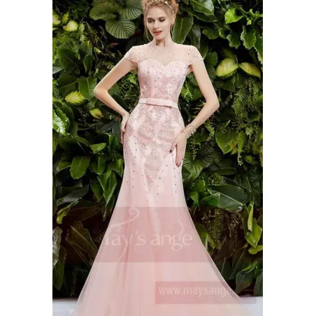 Luxurious mermaid pink evening gown