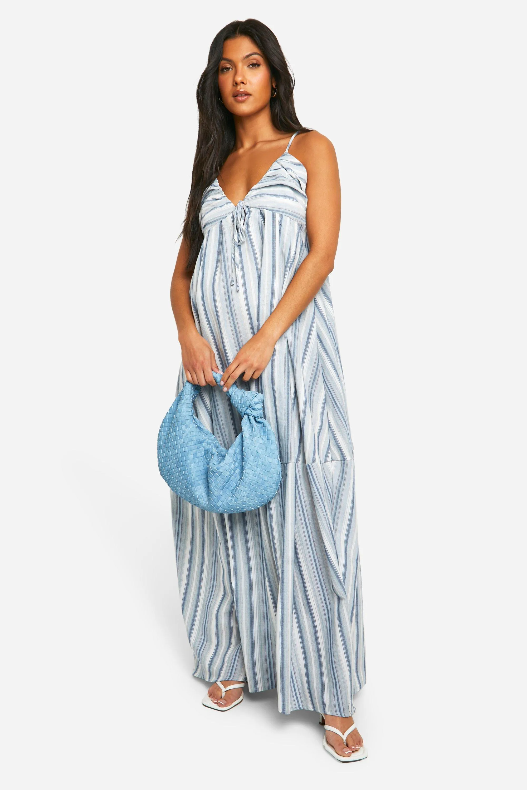 Maternity - Long Striped Linen Pregnancy Dress: Shop Now