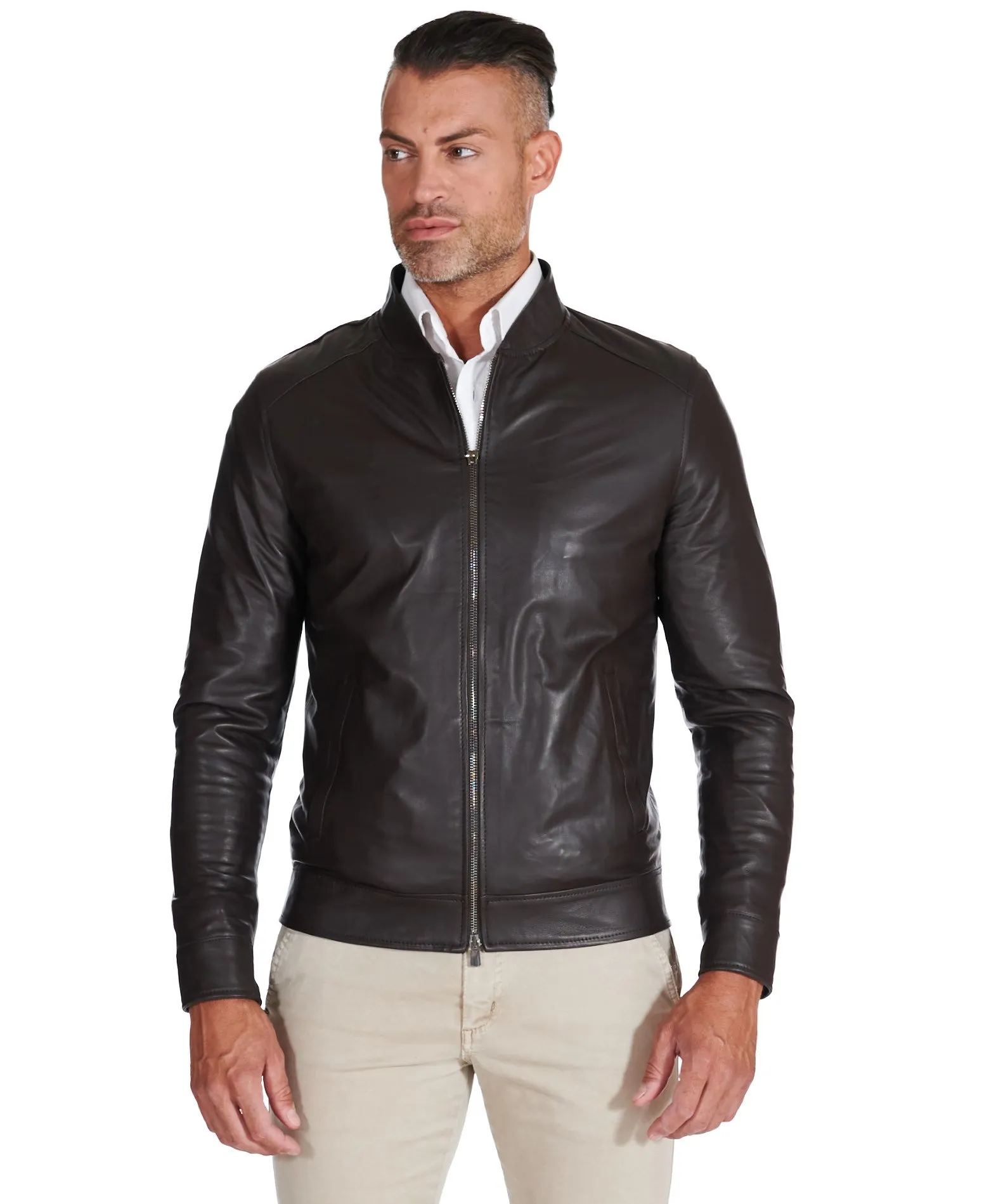 Men's cognac natural leather biker jacket Marlon.