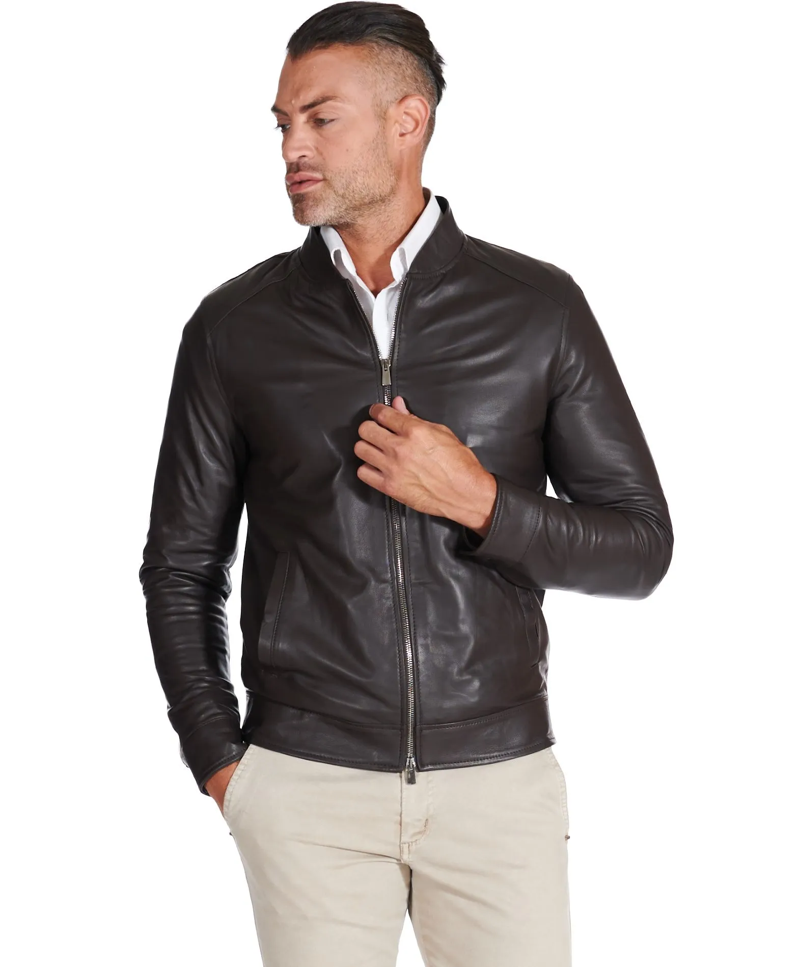 Men's cognac natural leather biker jacket Marlon.