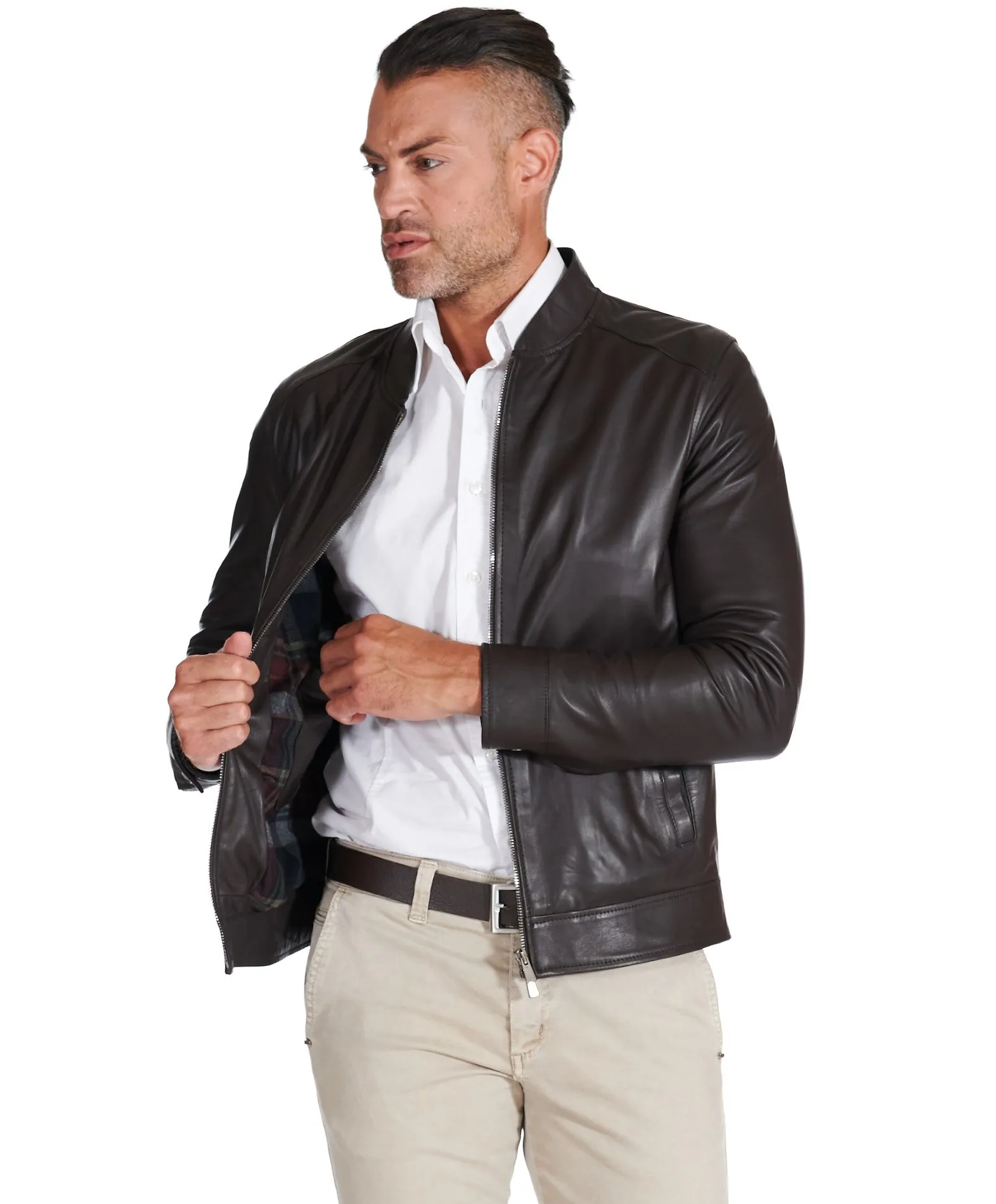 Men's cognac natural leather biker jacket Marlon.