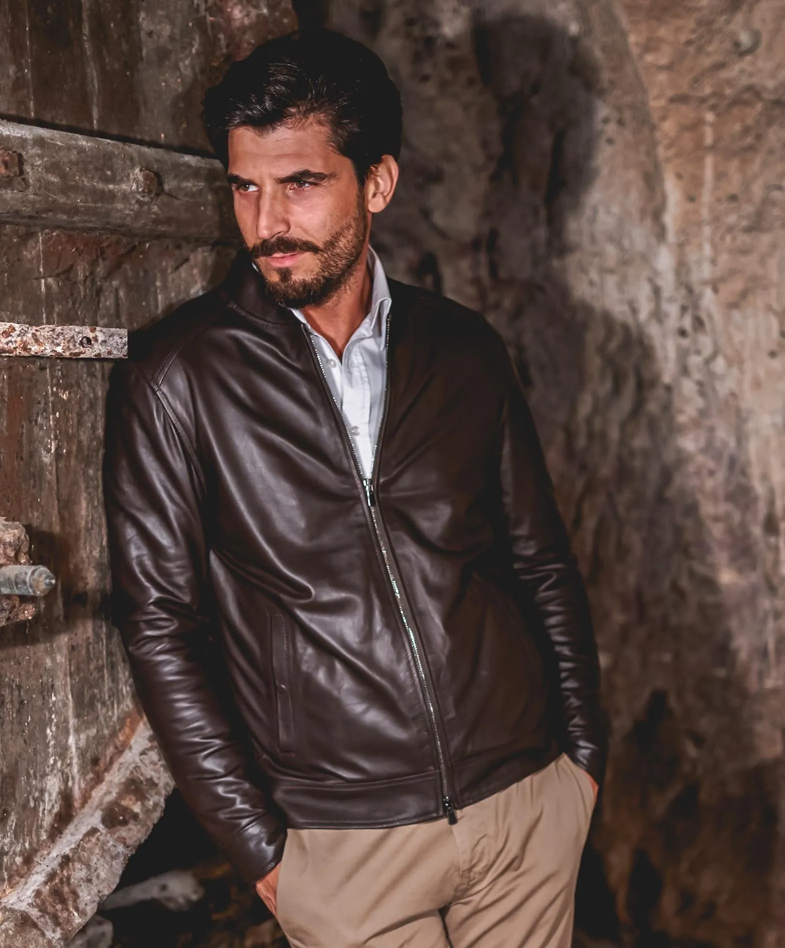 Men's cognac natural leather biker jacket Marlon.