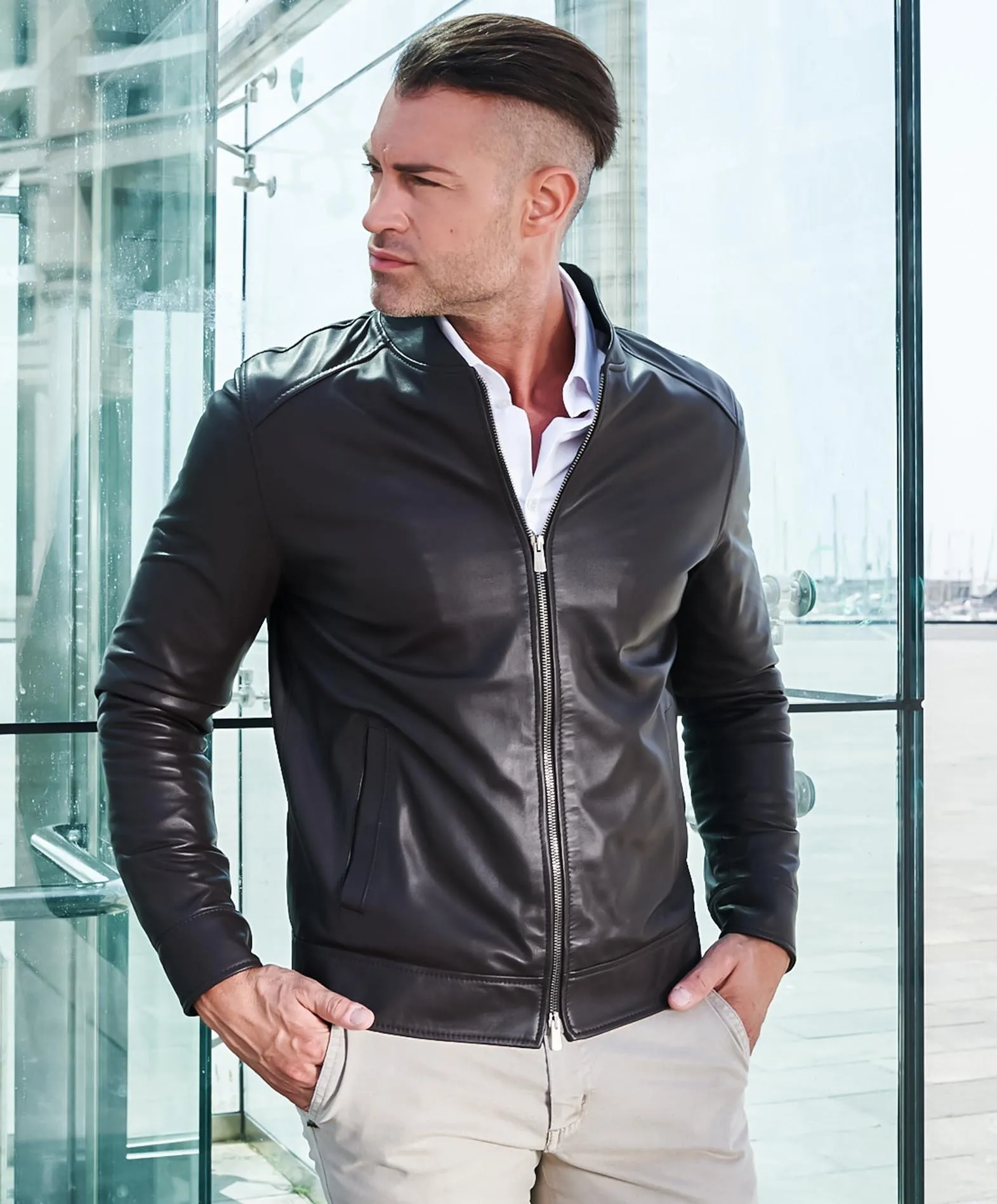 Men's cognac natural leather biker jacket Marlon.