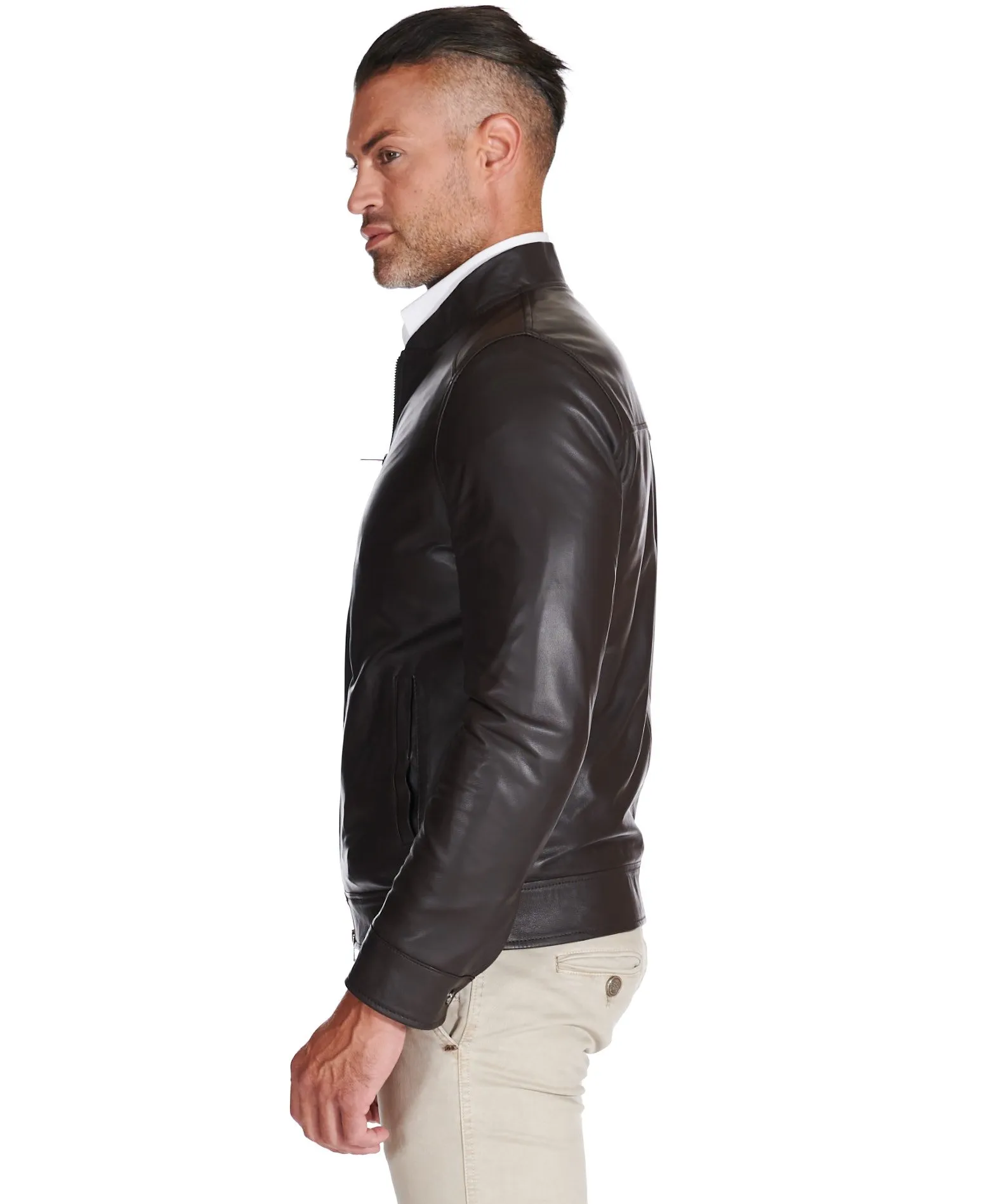 Men's cognac natural leather biker jacket Marlon.