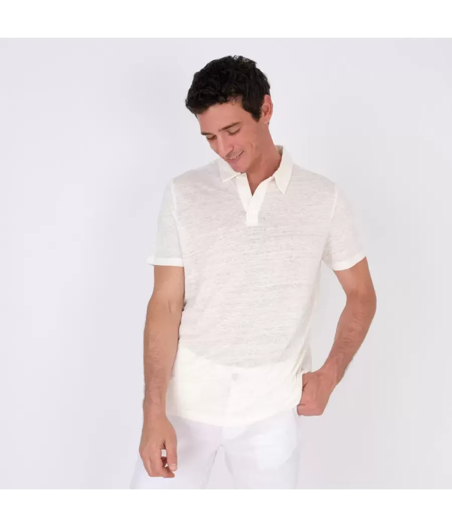 Men's Linen Off-White Polo