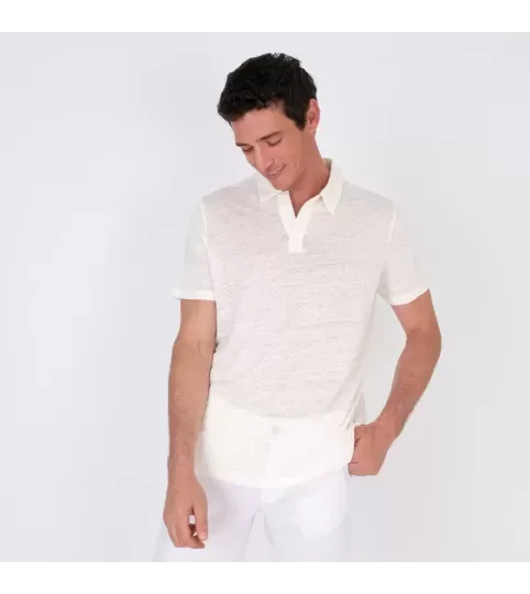 Men's Linen Off-White Polo