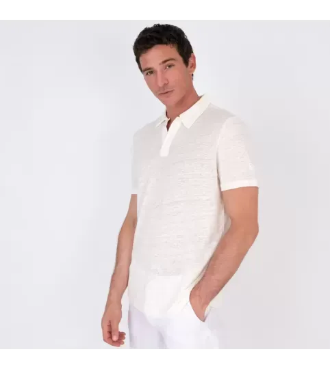 Men's Linen Off-White Polo