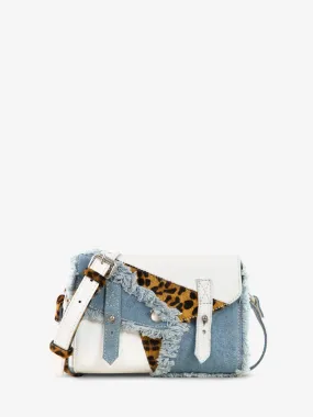 MINI SAC BANDOULIÈRE CUIR BLANC ET LÉOPARD FEMME LeMini Indispensable Chimère - Denim / Blanc