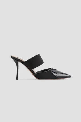 Black patent leather heart mules