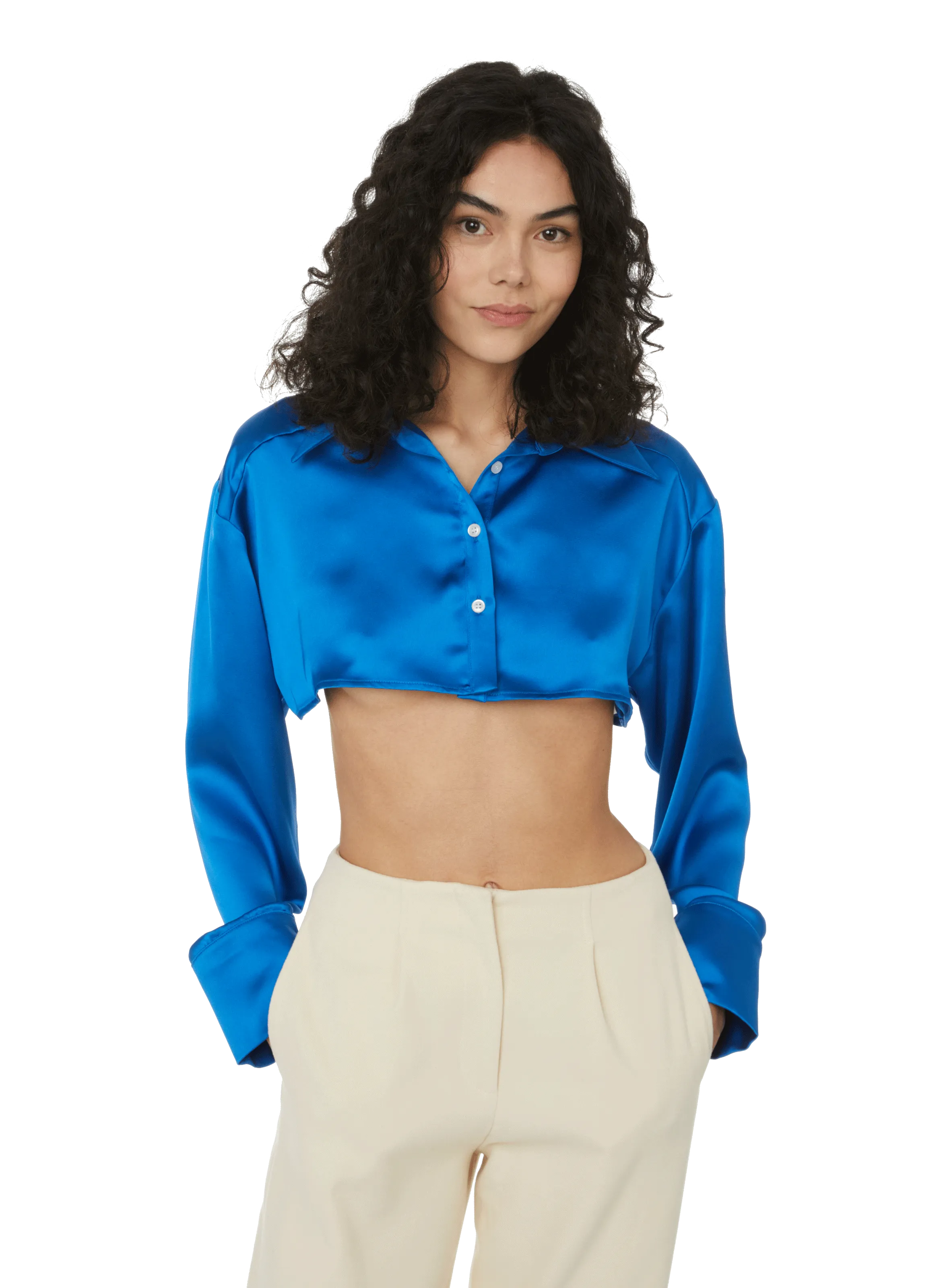 MYBESTFRIENDS  Chemise cropped Arianna - Bleu