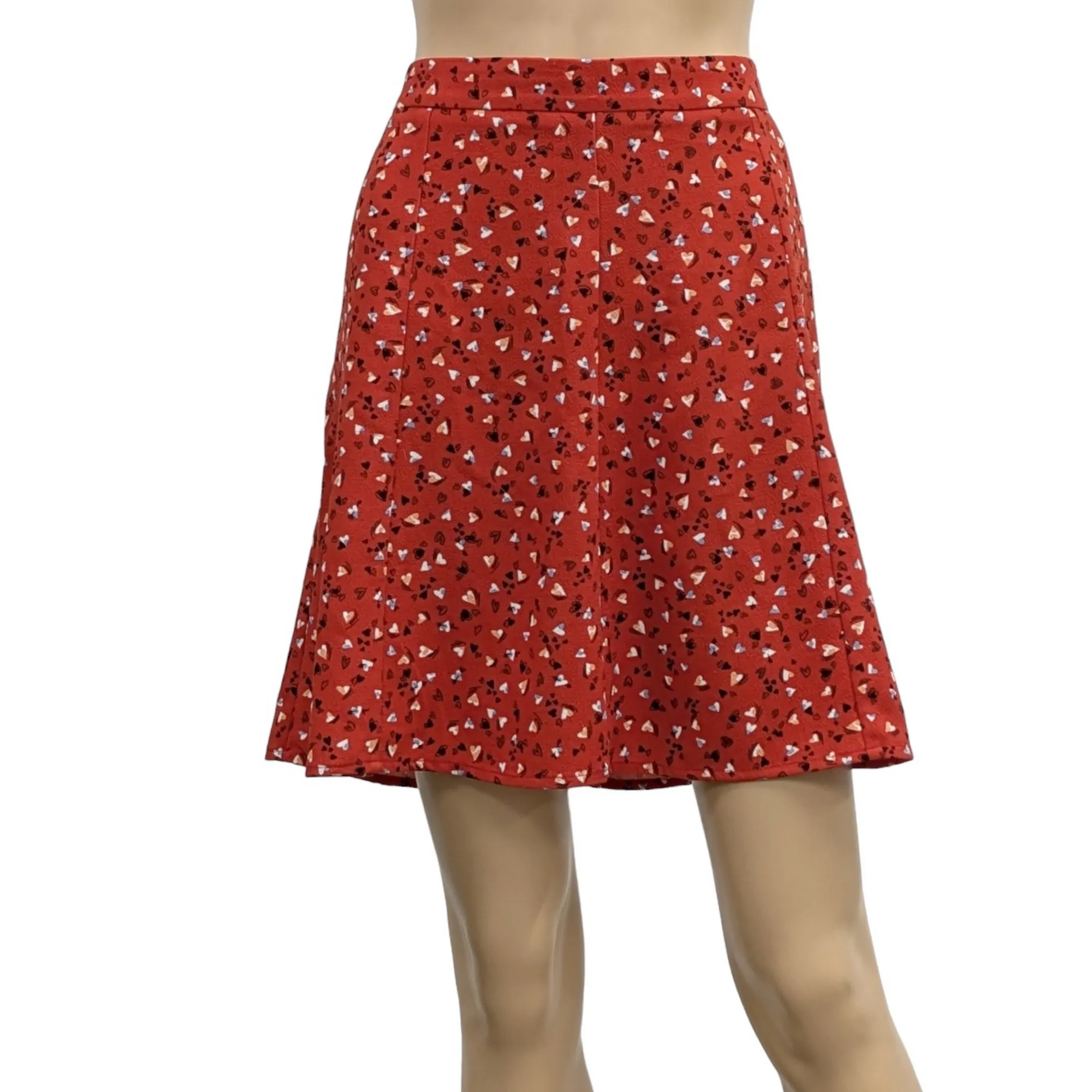 Naf Naf Red Skater Skirt Size M/L - Heart Print