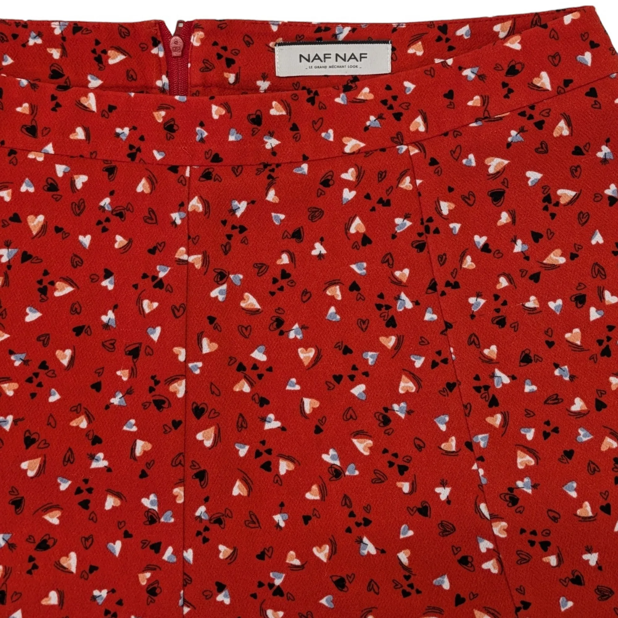 Naf Naf Red Skater Skirt Size M/L - Heart Print