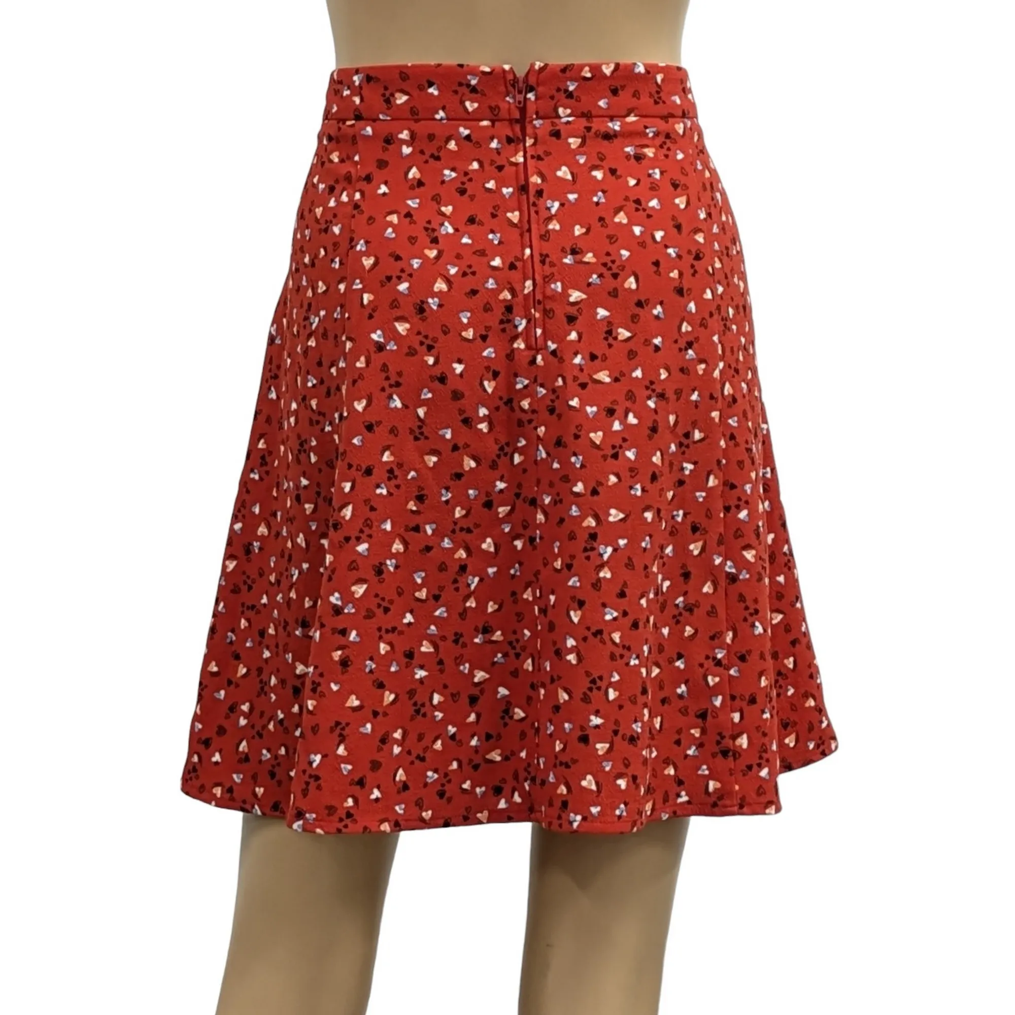 Naf Naf Red Skater Skirt Size M/L - Heart Print