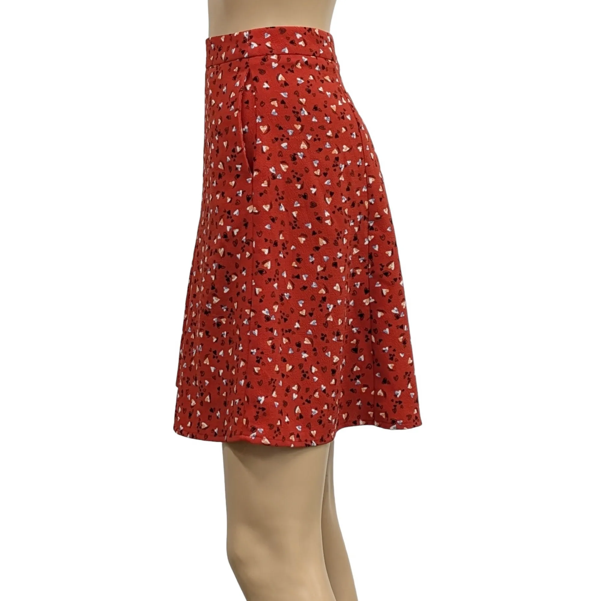 Naf Naf Red Skater Skirt Size M/L - Heart Print