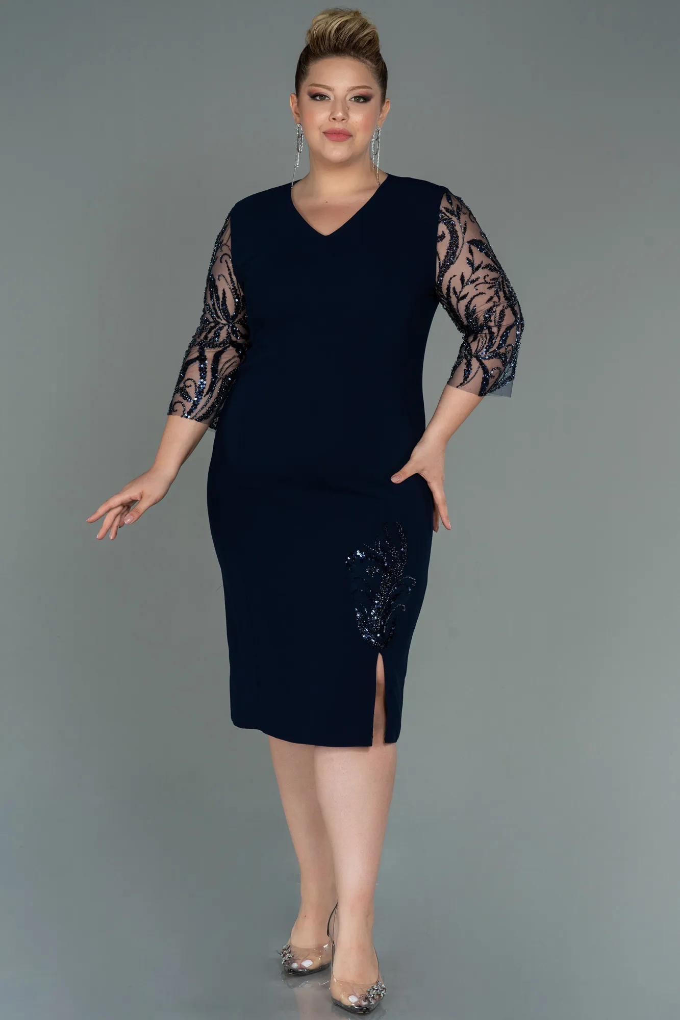 Navy Blue Plus Size Evening Dress Midi ABK1783