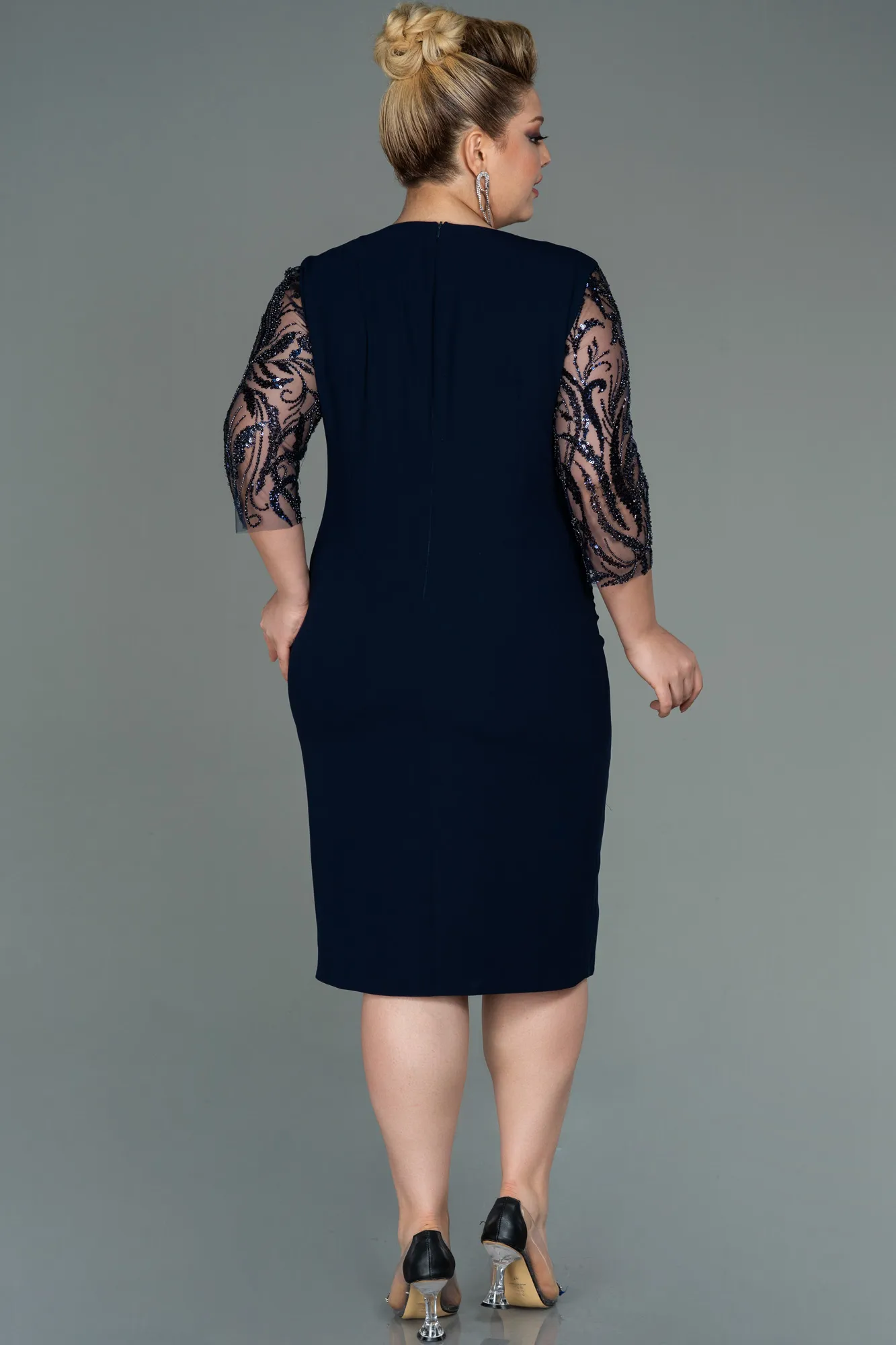 Navy Blue Plus Size Evening Dress Midi ABK1783