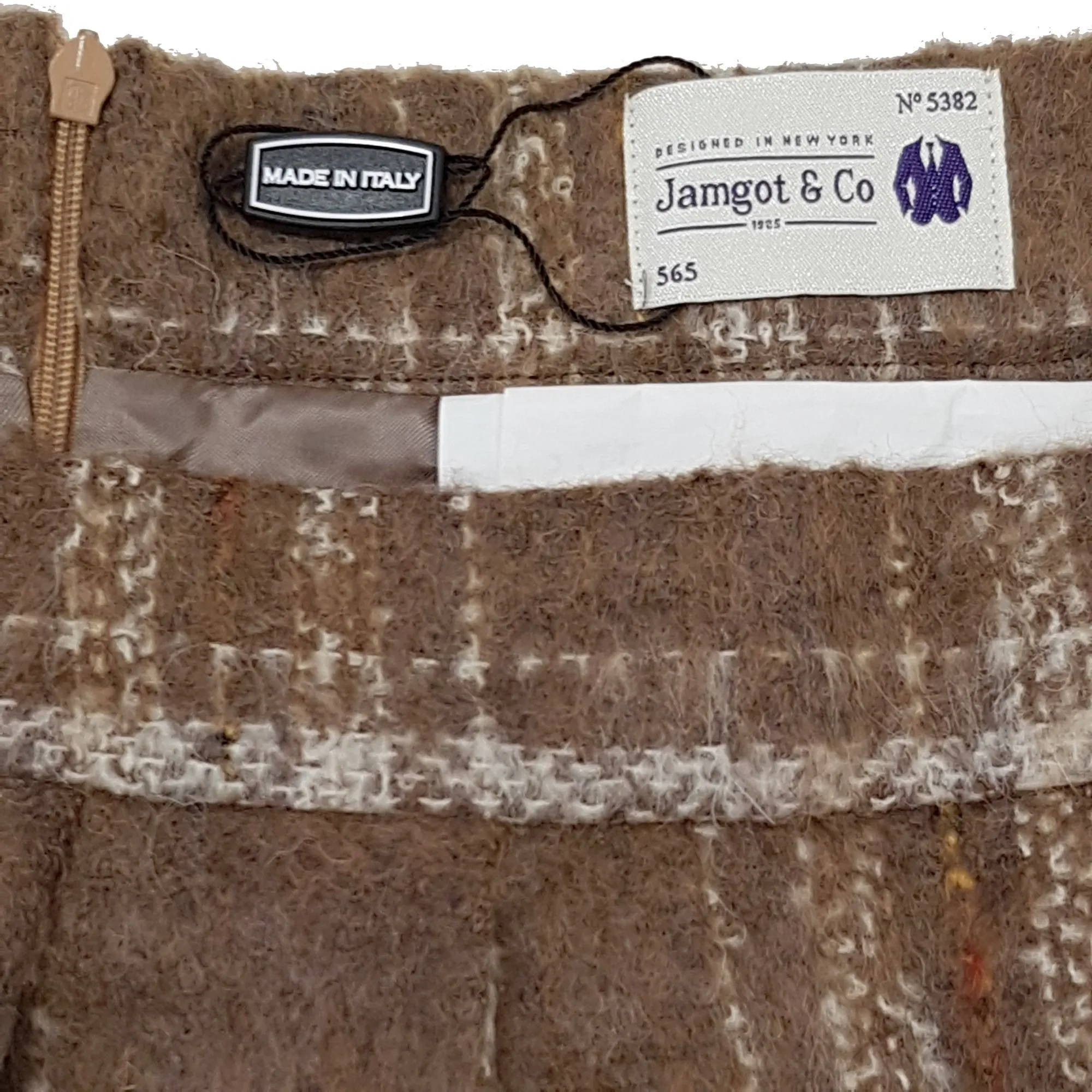 New Beige/Brown Wool Plaid Mini Skirt by Jamgot & Co Size M