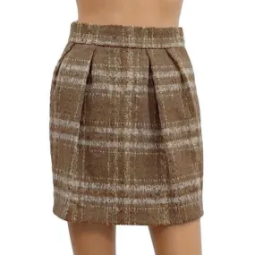 New Beige/Brown Wool Plaid Mini Skirt by Jamgot & Co Size M