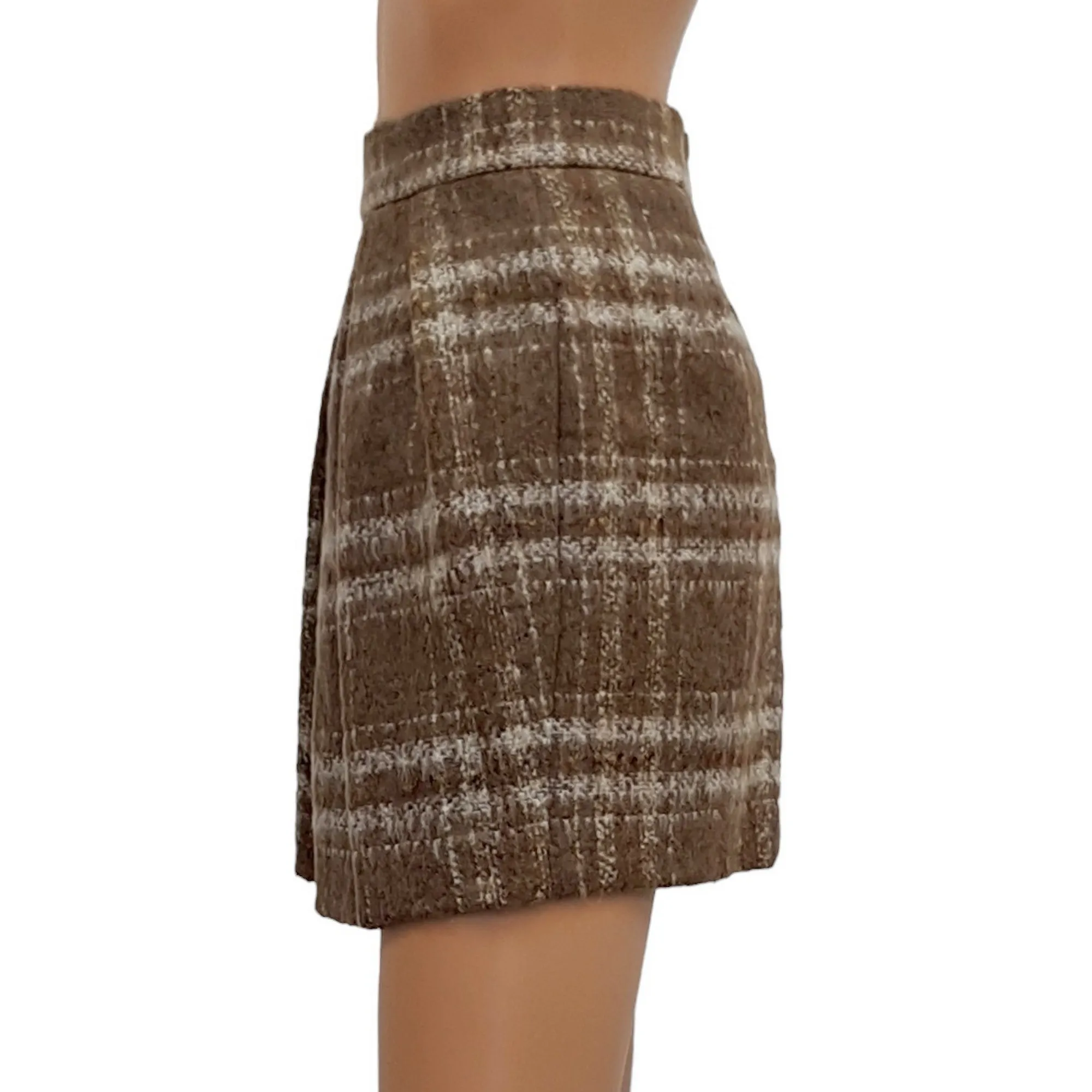 New Beige/Brown Wool Plaid Mini Skirt by Jamgot & Co Size M