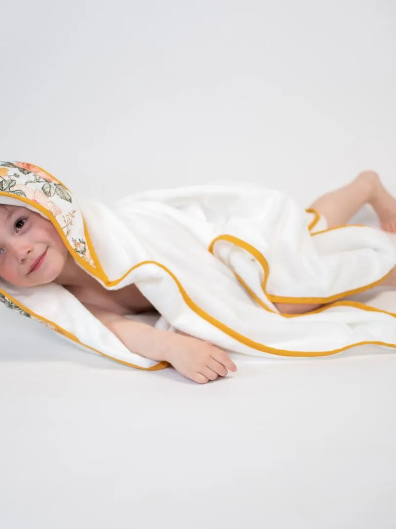 Néo Vintage cotton and bamboo baby bath towel - White