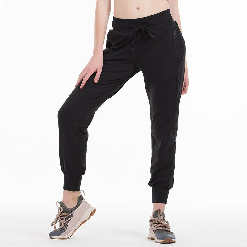 Women's Yoga Training Sport Jogging Pants in Nude Sensation Fabric with Drawstring Waist, Panta.