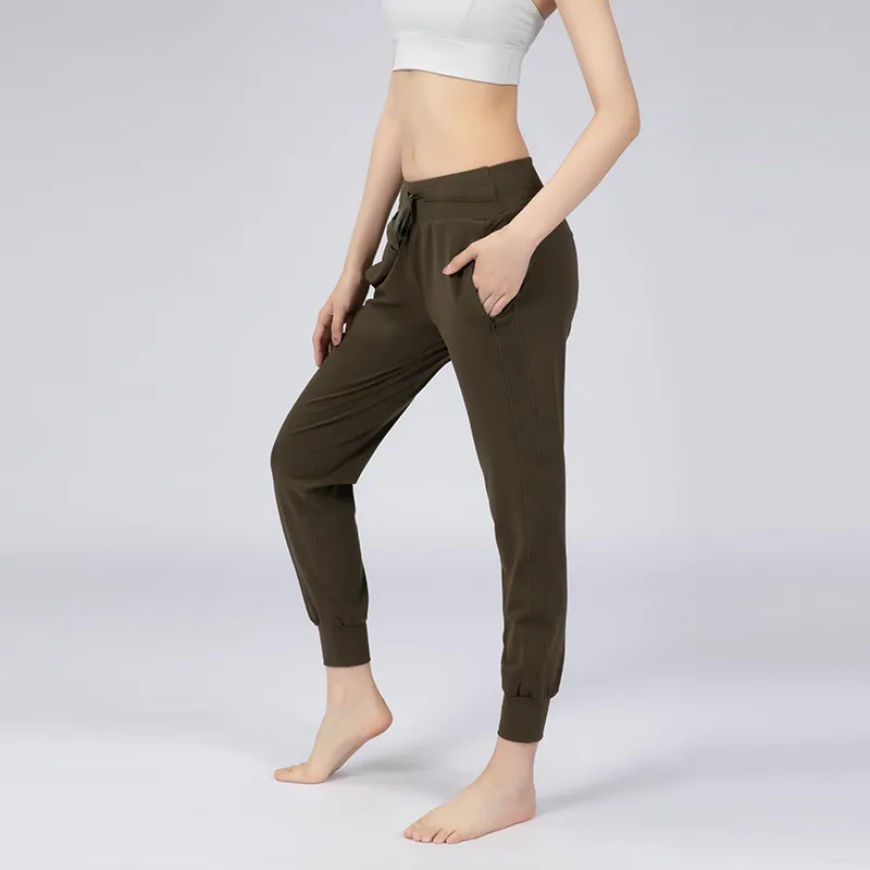 Women's Yoga Training Sport Jogging Pants in Nude Sensation Fabric with Drawstring Waist, Panta.