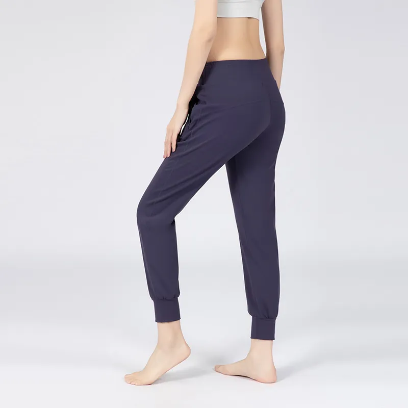 Women's Yoga Training Sport Jogging Pants in Nude Sensation Fabric with Drawstring Waist, Panta.