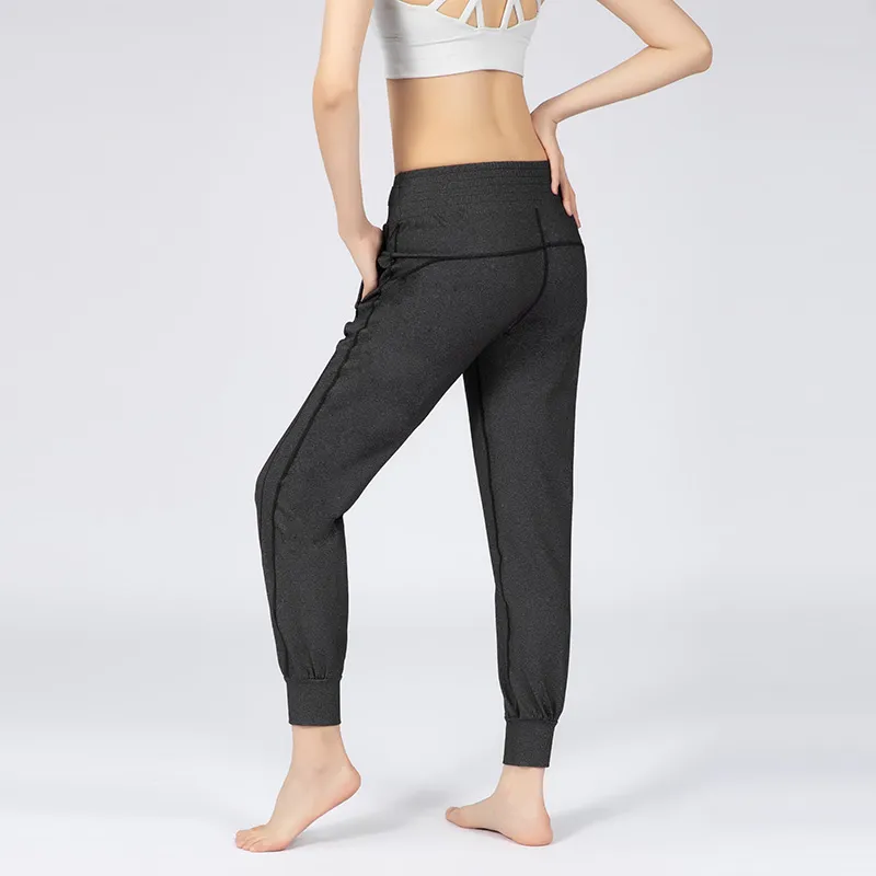 Women's Yoga Training Sport Jogging Pants in Nude Sensation Fabric with Drawstring Waist, Panta.