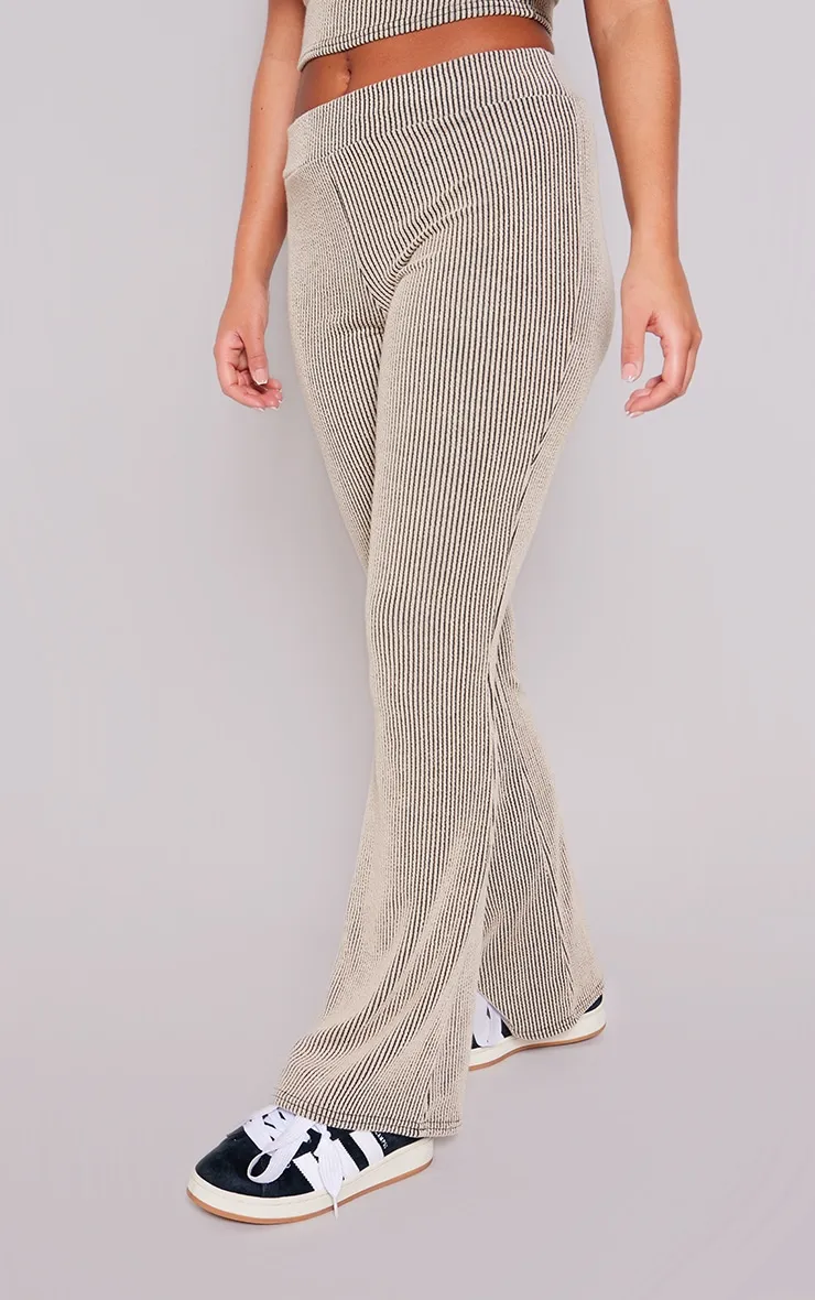 Taupe Bicolor Ribbed Yoga Pants with Folded Hem