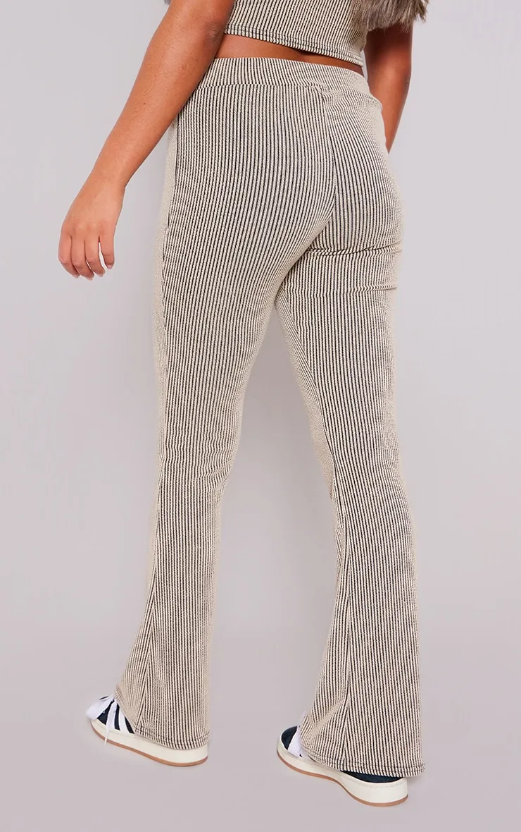 Taupe Bicolor Ribbed Yoga Pants with Folded Hem