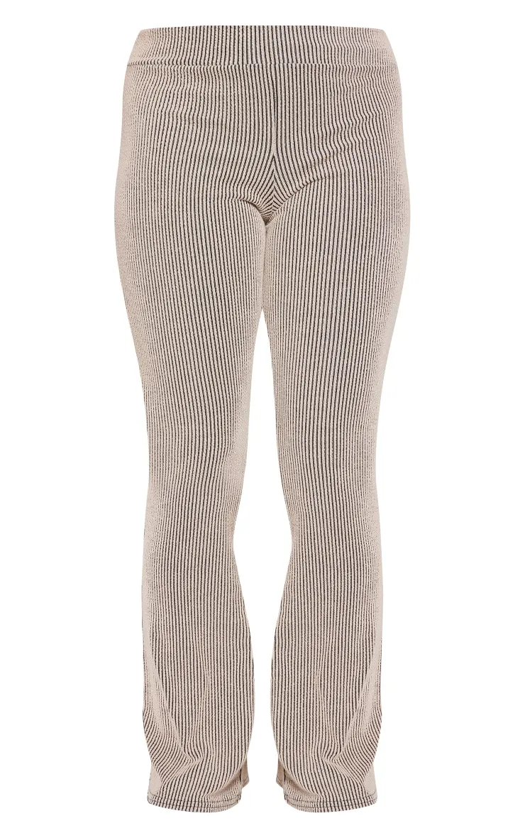 Taupe Bicolor Ribbed Yoga Pants with Folded Hem