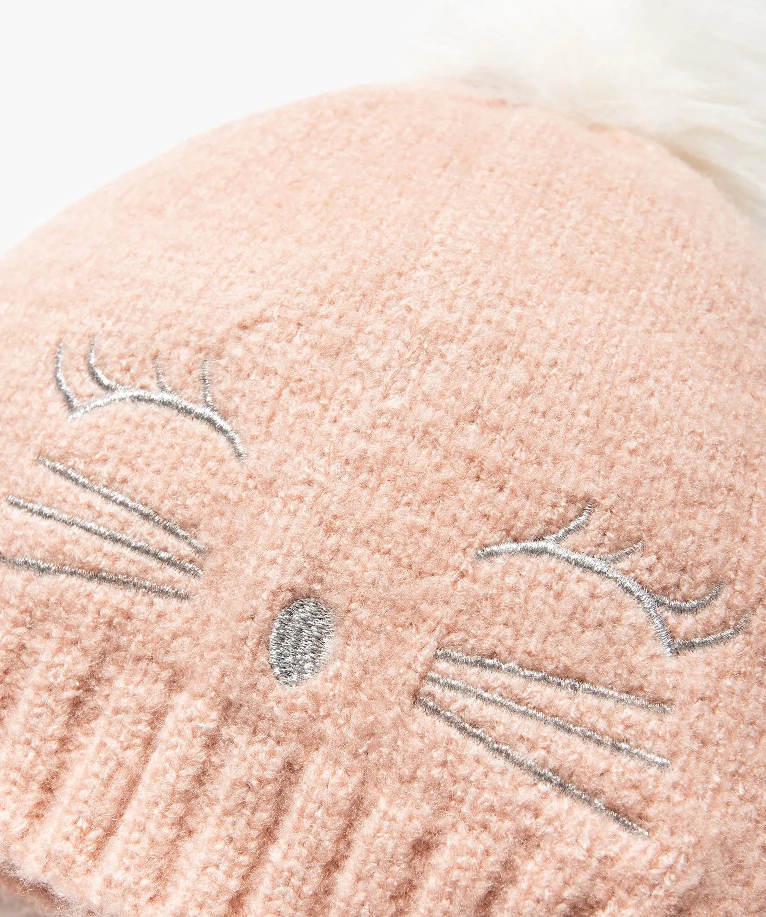 Pink hat with pom-pom and cat embroidery scarves, shawls, and gloves