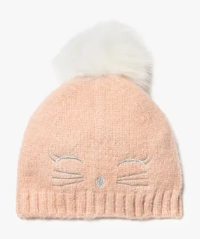 Pink hat with pom-pom and cat embroidery scarves, shawls, and gloves