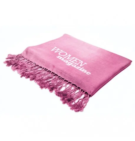 Pink Pashmina Viscose Stole with Thin Ropes