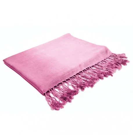 Pink Pashmina Viscose Stole with Thin Ropes