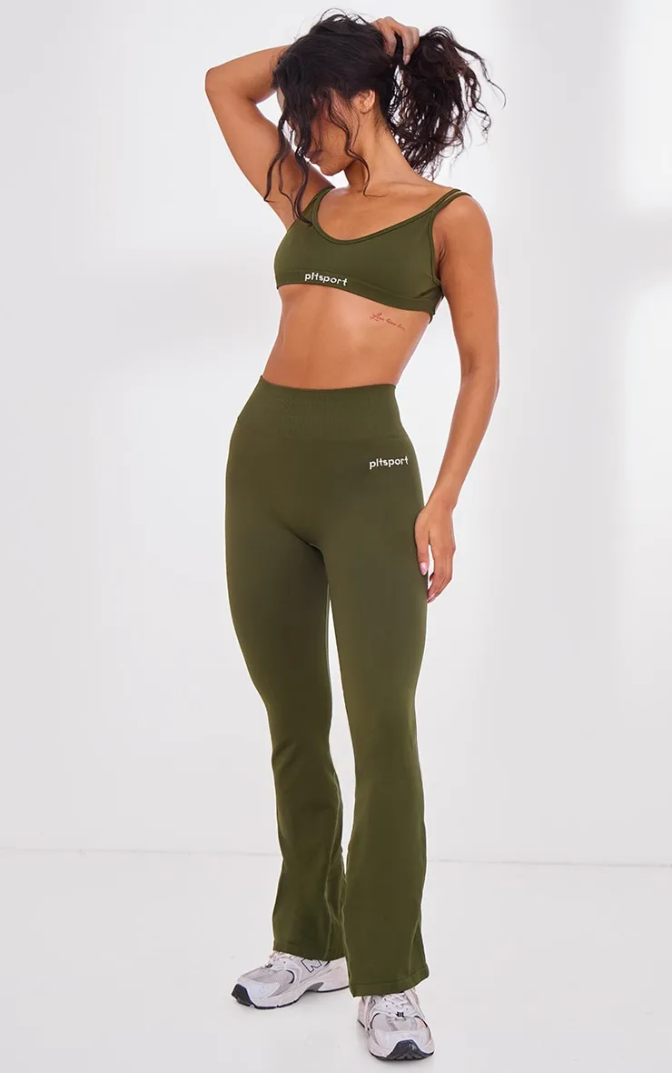 PLT High Waist Ribbed Seamless Flare Yoga Pants in Khaki - Direct Query Result