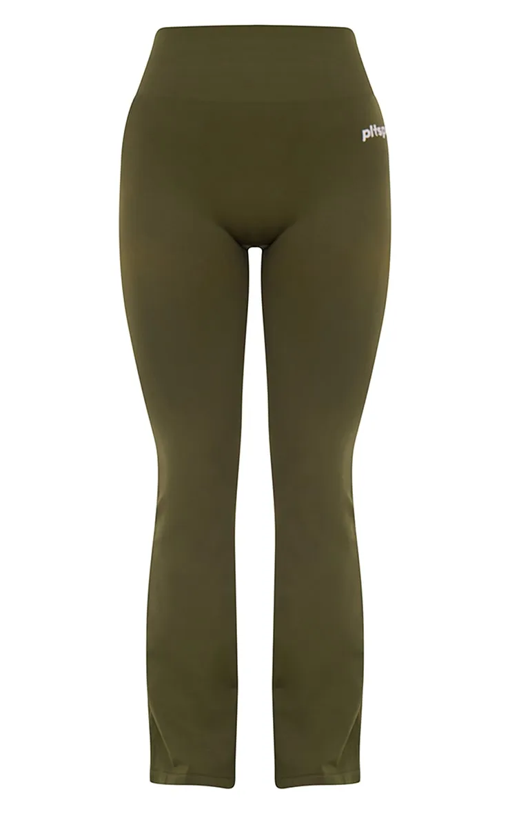 PLT High Waist Ribbed Seamless Flare Yoga Pants in Khaki - Direct Query Result