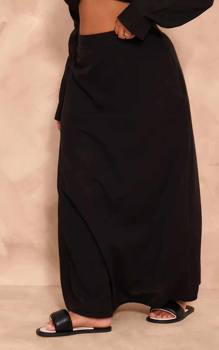 Black Long Flowy Linen Effect Skirt by Plus Size.